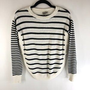 Asos Womens Sweater Rounded Hem Striped Button Detail Black White Size 2